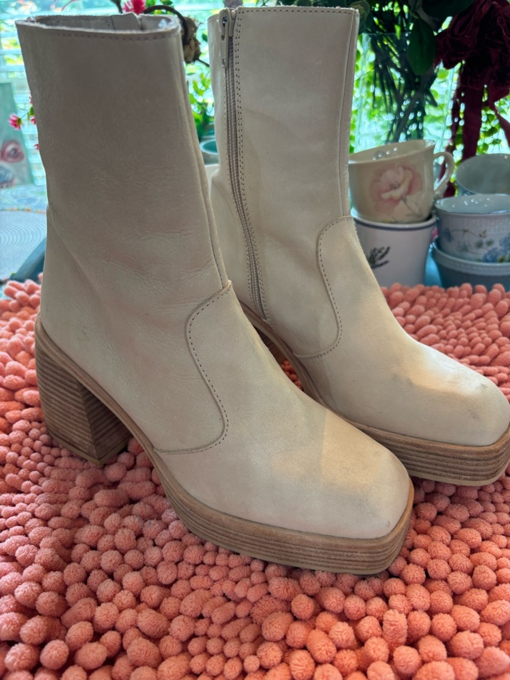 Cream Free People Ruby Platform Ankle Boots size 6.5
